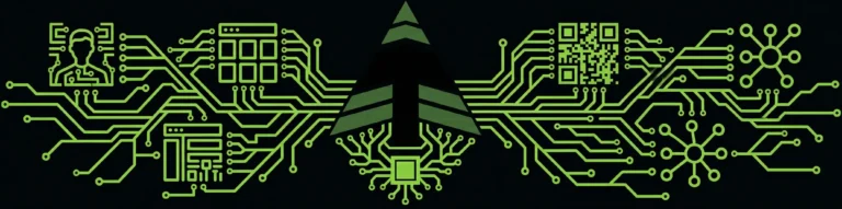Green circuit pattern with a Blackberry Pallet tree mark on a dark technology background.