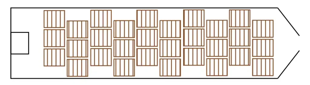 Simple diagram of stacked pallets arranged inside a long heat chamber.